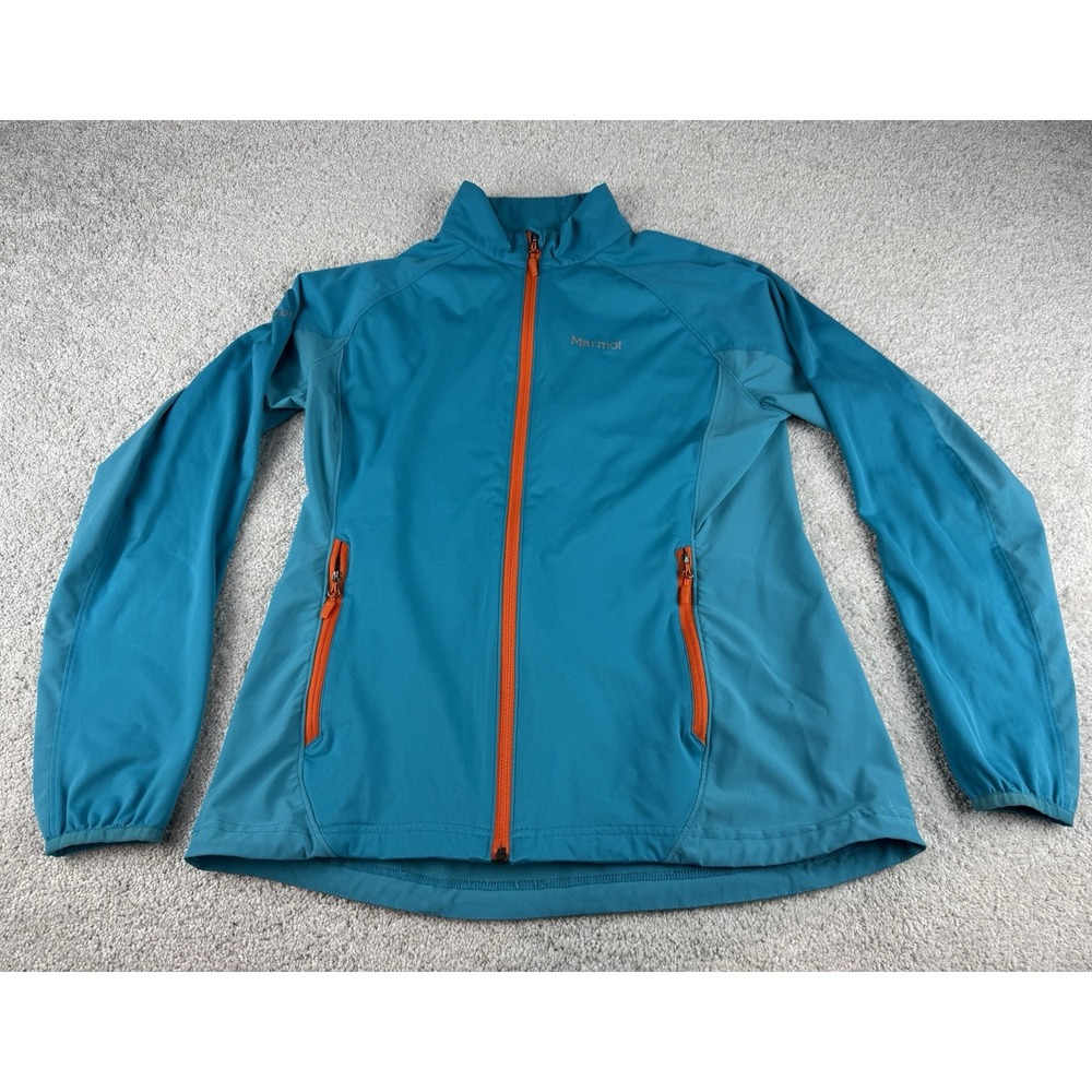 Marmot Womens Lightweight Windbreaker Jacket ~ Full Zip Front Aqua Orange M